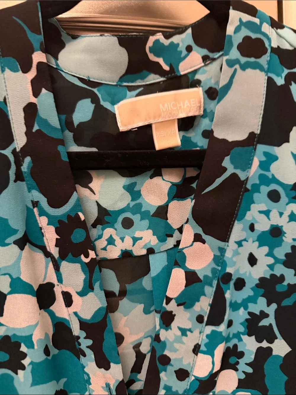 Michael Kors Floral Midi Dress in Teal and Black with belt